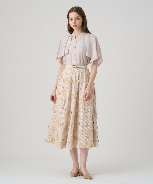 ANAYI / アナイ ミニ・ひざ丈スカート | ストライプフラワー刺繍フレア スカート | 詳細5