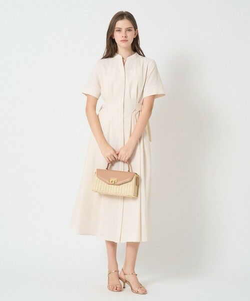 ANAYI 新品イエロー ラップワンピースミモレ丈ウエストベルト 38 毛100 ANAYI 新品未使用品 イエロー ラップワンピースミモレ丈ウエスト