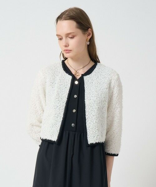 ANAYI/アナイ GIMAフェザーバイカラー カーディガン off white (02) 36 ANAYI/アナイ GIMAフェザーバイカラー カーディガン off white (02) 36