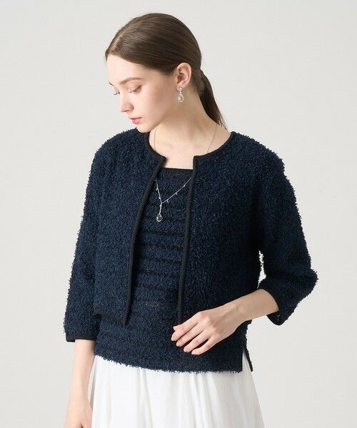 ANAYI/アナイ GIMAフェザーバイカラー カーディガン navy (65) 38 ANAYI/アナイ GIMAフェザーバイカラー カーディガン navy (65) 38
