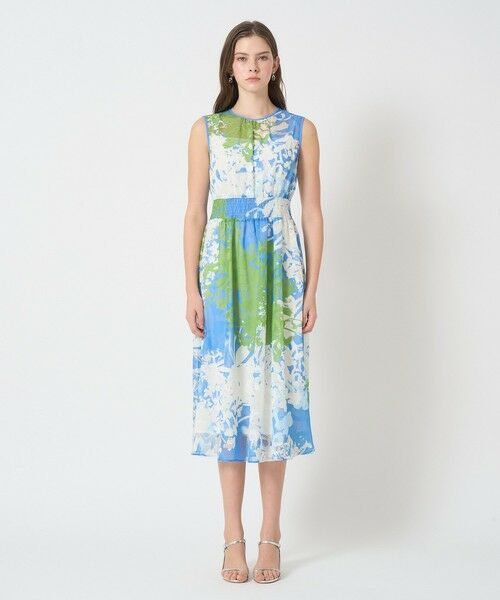 美品 ANAYI ロングワンピース Aライン ウエストシャーリング シアー生地 美品 ANAYI ロングワンピース Aライン ウエストシャーリング