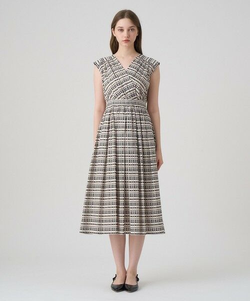 モダンチェックプリントカシュクールワンピース （ロング