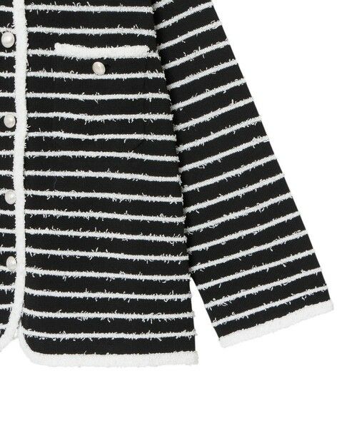 今期極美品♡ANAYI ペーパーシャギーポケットカーディガン・白ボーダー♡38 今期極美品♡ANAYI ペーパーシャギーポケットカーディガン・白
