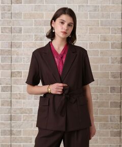 美品 ANAYI リボン ベルト 半袖 ジャケット ベージュ 美品 ANAYI リボン ベルト 半袖 ジャケット ベージュ - メルカリ