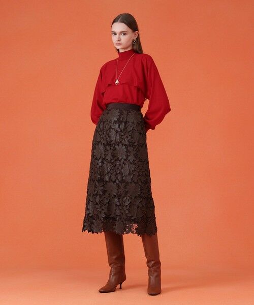 ANAYI / アナイ ミニ・ひざ丈スカート | レザーフラワーエンブロイダリー スカート | 詳細12