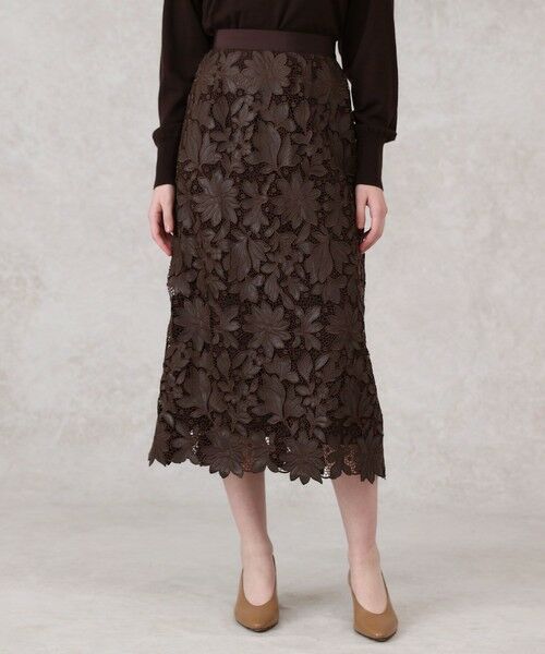 ANAYI / アナイ ミニ・ひざ丈スカート | レザーフラワーエンブロイダリー スカート(brown (81))