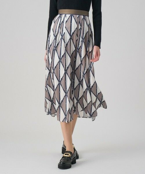 ANAYI / アナイ ロング・マキシ丈スカート | ベルトプリントランダムタック スカート(off white (02))