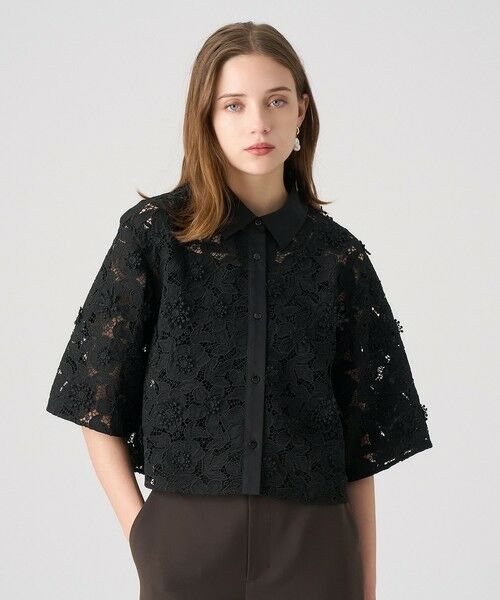 ANAYI / アナイ シャツ・ブラウス | レース刺繍クロップドシャツ(black (95))