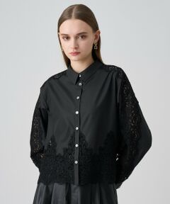 ANAYI アナイ フレアブラウス ポンポントリム 刺繍 七分袖 ティアード ANAYI ブラウス シャツ ラミーコットンローン袖刺繍ブラウス