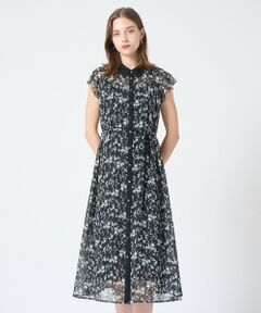 ANAYI / アナイ ミニ丈・ひざ丈ワンピース | モノトーンフラワープリントシャツワンピース