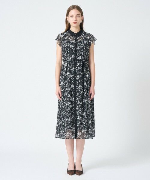 ANAYI / アナイ ミニ丈・ひざ丈ワンピース | モノトーンフラワープリントシャツワンピース | 詳細1
