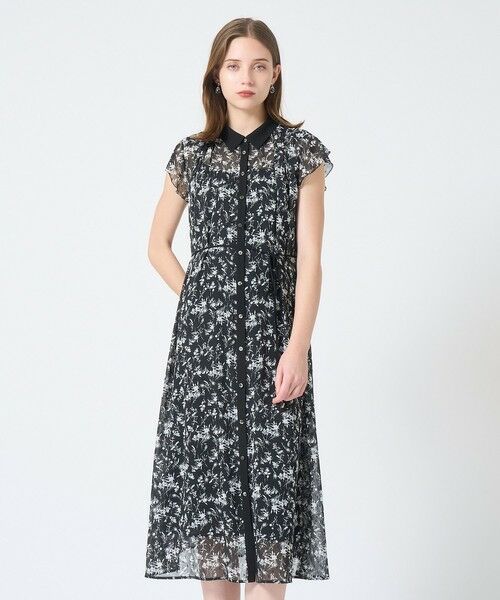 ANAYI / アナイ ミニ丈・ひざ丈ワンピース | モノトーンフラワープリントシャツワンピース | 詳細4