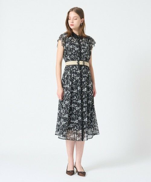 ANAYI / アナイ ミニ丈・ひざ丈ワンピース | モノトーンフラワープリントシャツワンピース | 詳細5
