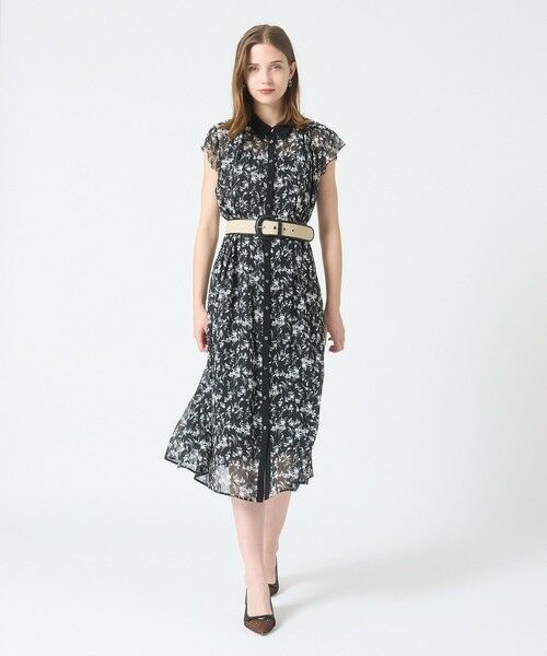 ANAYI / アナイ ミニ丈・ひざ丈ワンピース | モノトーンフラワープリントシャツワンピース | 詳細6