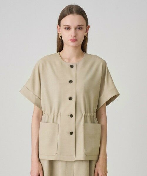 ANAYI / アナイ ノーカラージャケット | 【セットアップ対応商品】ドライツイル5分袖ジャケット | 詳細1