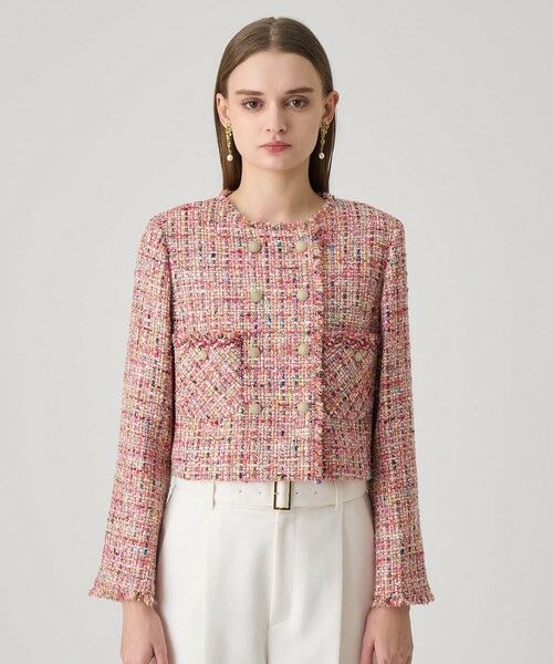 ANAYI / アナイ ノーカラージャケット | 【セットアップ対応商品】カラーミックスツイードショートジャケット | 詳細1