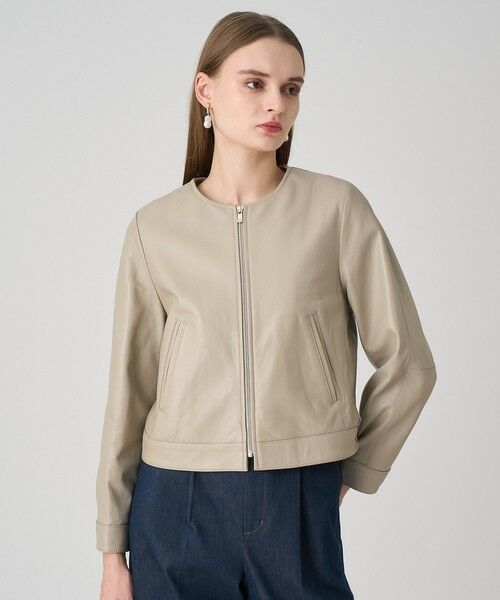 ANAYI / アナイ レザーブルゾン・ジャケット | ラムレザーファスナーブルゾン(greige (15))
