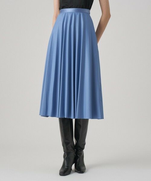 ANAYI / アナイ ロング・マキシ丈スカート | レザーライクサテンプリーツスカート(blue (61))
