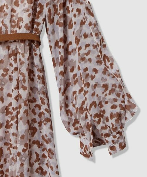 レオパードプリントフリルスリーブワンピース （ロング・マキシ丈