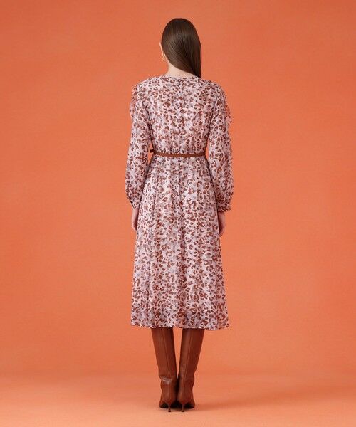 レオパードプリントフリルスリーブワンピース （ロング・マキシ丈