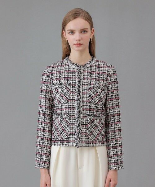 ANAYI / アナイ ノーカラージャケット | ピンクミックスツイード4ポケットジャケット | 詳細1