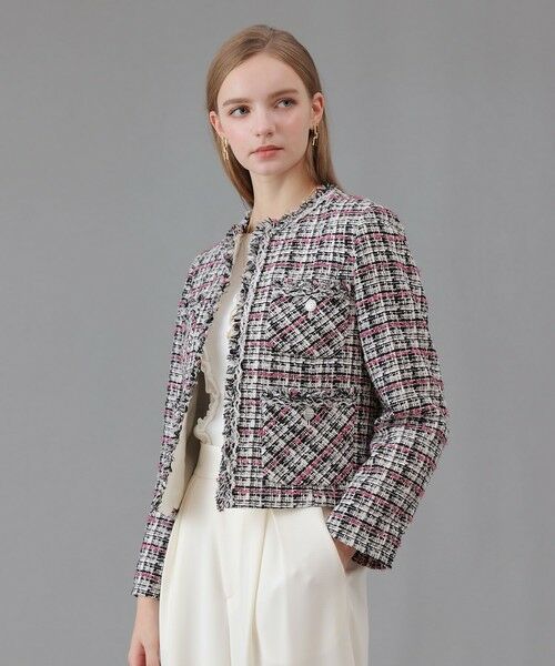 ANAYI / アナイ ノーカラージャケット | ピンクミックスツイード4ポケットジャケット | 詳細4