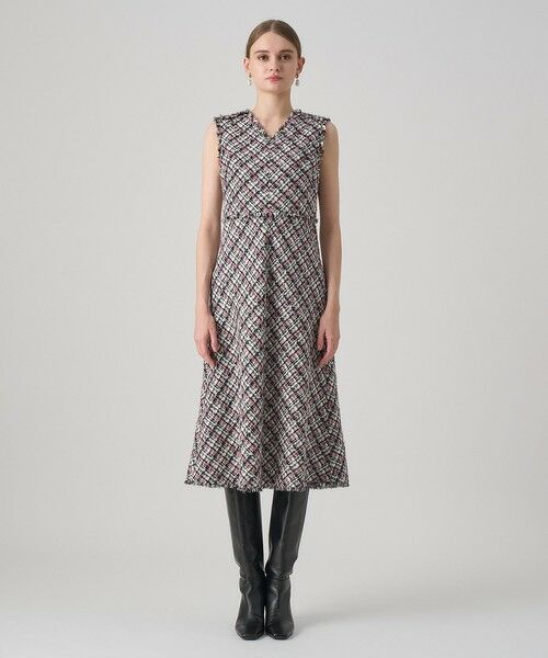 ANAYI / アナイ ミニ丈・ひざ丈ワンピース | ピンクミックスツイードバイヤスワンピース | 詳細1