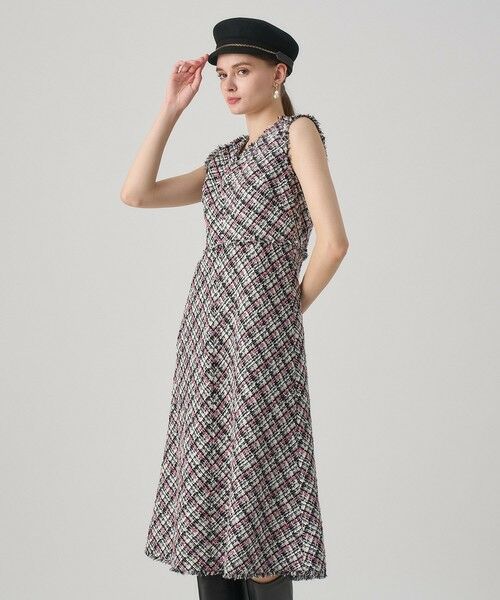 ANAYI / アナイ ミニ丈・ひざ丈ワンピース | ピンクミックスツイードバイヤスワンピース | 詳細4