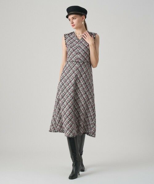 ANAYI / アナイ ミニ丈・ひざ丈ワンピース | ピンクミックスツイードバイヤスワンピース | 詳細5