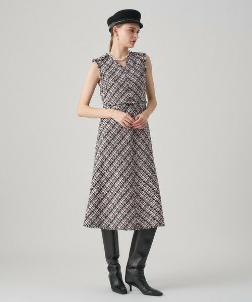 ANAYI / アナイ ミニ丈・ひざ丈ワンピース | ピンクミックスツイードバイヤスワンピース | 詳細6