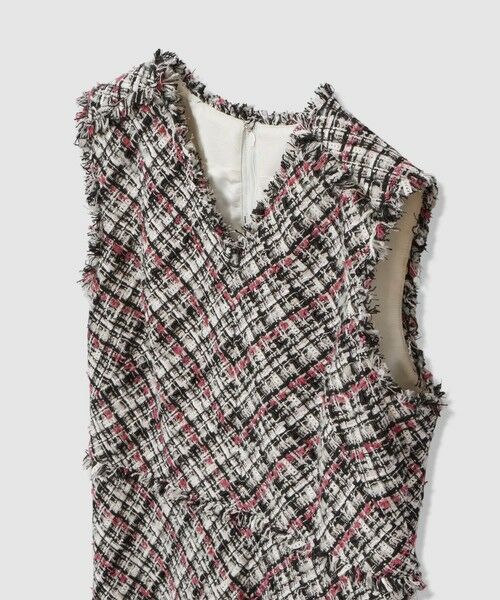 ANAYI / アナイ ミニ丈・ひざ丈ワンピース | ピンクミックスツイードバイヤスワンピース | 詳細9