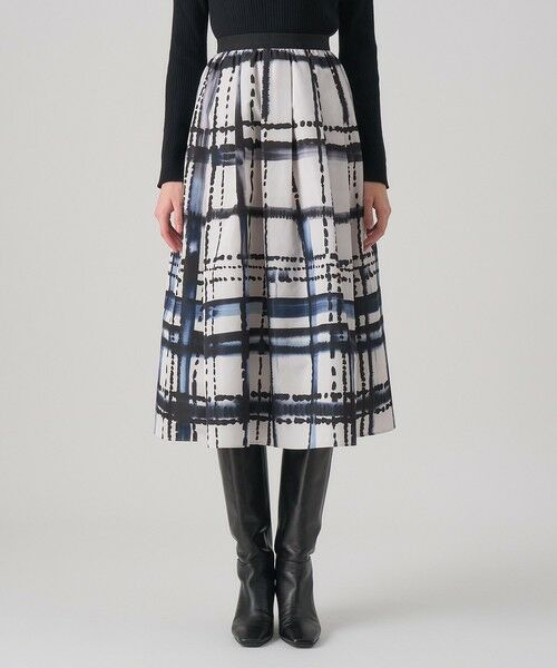 ANAYI / アナイ ミニ・ひざ丈スカート | チェックプリントタックギャザーフレアスカート | 詳細1