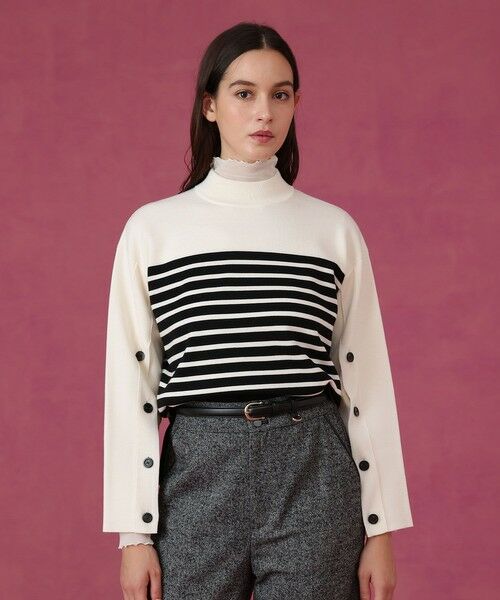 ANAYI / アナイ ニット・セーター | メリノウール釦スリーブ プルオーバー(white mix (08))