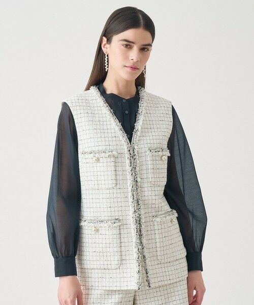 ANAYI / アナイ ノーカラージャケット | 【Eternal Line 2026】プレイドツイードVネックジレ(white (01))