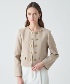 ANAYI / アナイ ノーカラージャケット | 【Eternal Line 2026】ウールジョーゼットノーカラーダブルジャケット