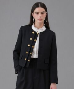 ANAYI / アナイ ノーカラージャケット | 【Eternal Line 2026】ウールジョーゼットノーカラーダブルジャケット