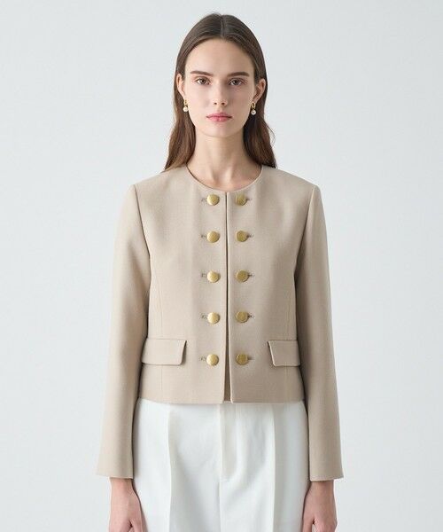 ANAYI / アナイ ノーカラージャケット | 【Eternal Line 2026】ウールジョーゼットノーカラーダブルジャケット | 詳細1