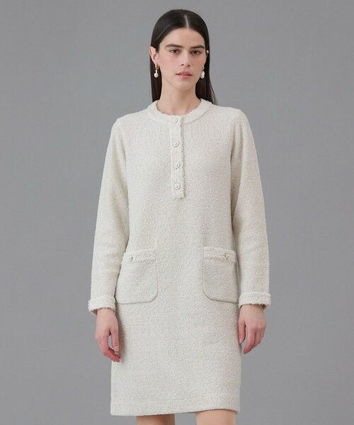 ANAYI / アナイ ミニ丈・ひざ丈ワンピース | ブークレラメツイードボクシー ワンピース(off white (02))