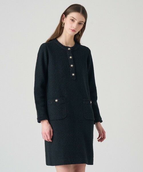 ANAYI / アナイ ミニ丈・ひざ丈ワンピース | ブークレラメツイードボクシー ワンピース(black (95))