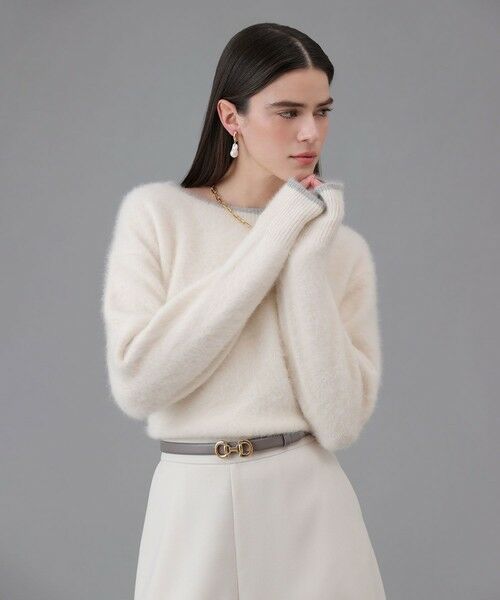 ANAYI / アナイ ニット・セーター | ファー加工バイカラー プルオーバー(off white (02))