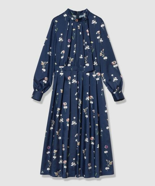 ANAYI / アナイ ロング・マキシ丈ワンピース | ボタニカルサテンプリントタック ワンピース（navy (65)）