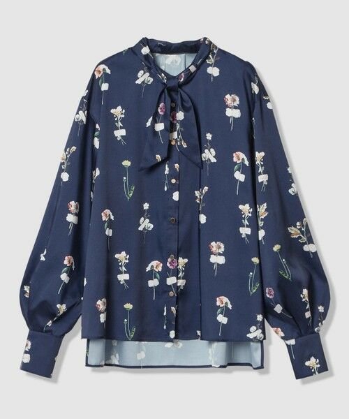 ANAYI / アナイ シャツ・ブラウス | ボタニカルサテンプリントスカーフタイ ブラウス（navy (65)）