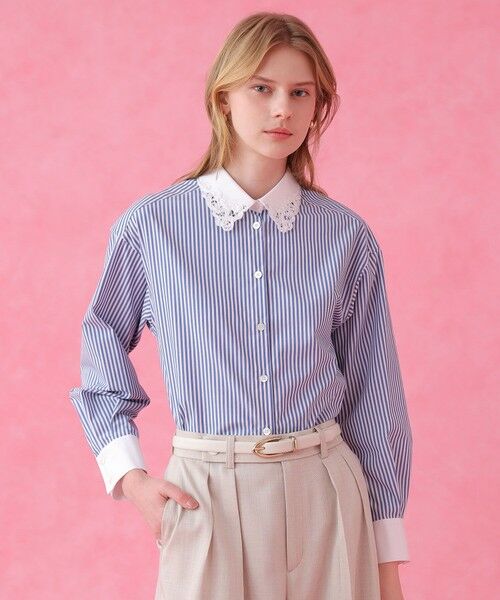 ANAYI / アナイ シャツ・ブラウス | コットンブロード衿刺繍シャツ（blue (61)）