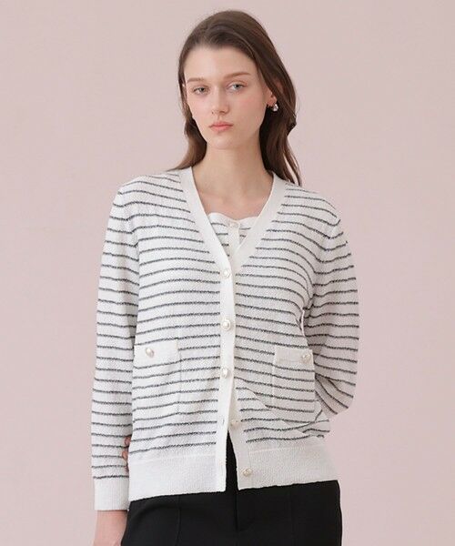 ANAYI / アナイ カーディガン・ボレロ | パウダーボーダー Vカーディガン(off white (02))