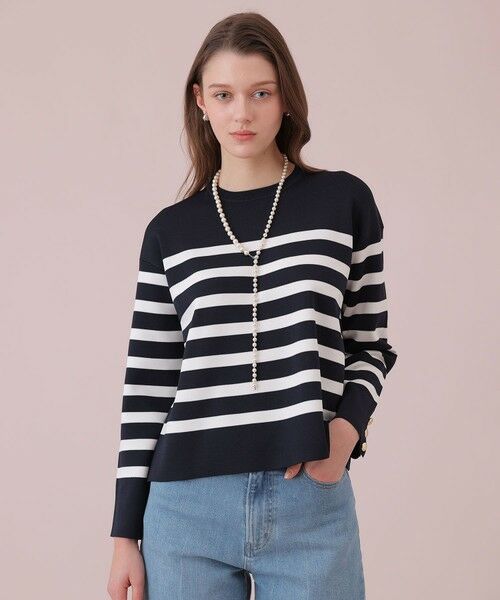 ANAYI / アナイ ニット・セーター | スリーブ釦ボーダー プルオーバー | 詳細13