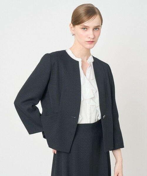 ANAYI / アナイ ノーカラージャケット | カラミリネンライクノーカラー ジャケット〈セットアップ対応商品〉（navy (65)）