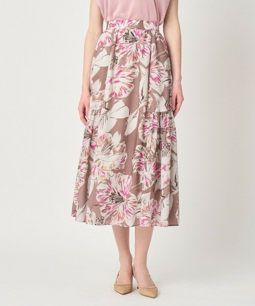ANAYI / アナイ ロング・マキシ丈スカート | ペイントフラワープリントティアード スカート（pink (41)）