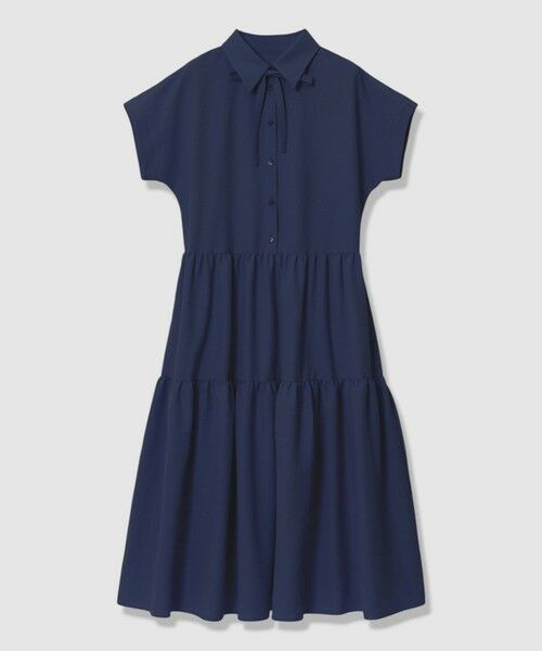 ANAYI / アナイ ロング・マキシ丈ワンピース | ラミーサッカーティアードシャツ ワンピース（navy (65)）