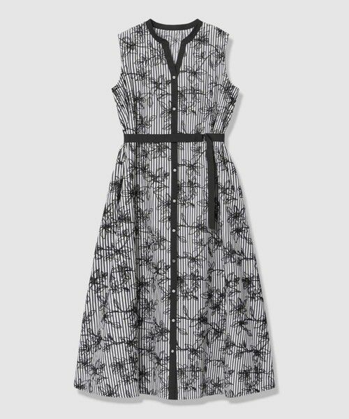 ANAYI / アナイ ロング・マキシ丈ワンピース | フラワー刺繍ストライプAライン ワンピース(black (95))