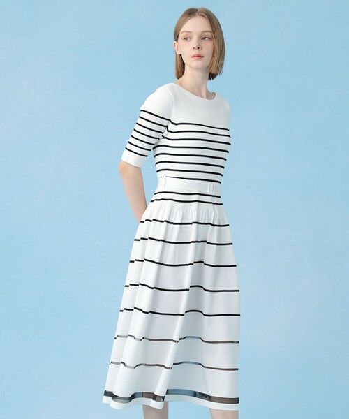 ANAYI / アナイ ミニ丈・ひざ丈ワンピース | シアーラインボーダーベルト付きワンピース | 詳細5